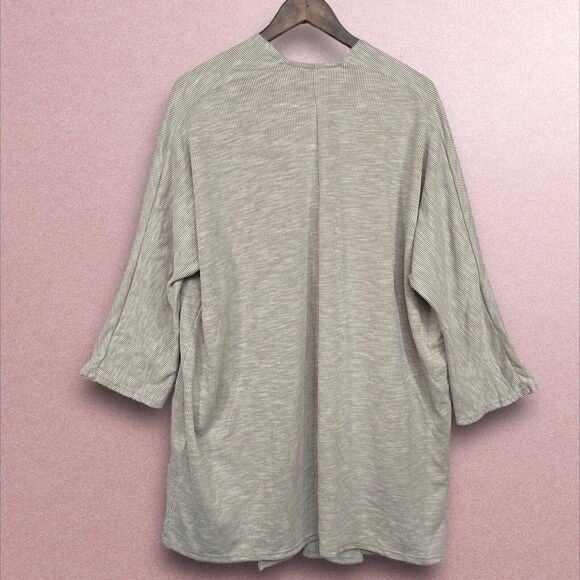 Donni Open Front Cardigan Sweater Women One Size OSFA Gray Pinstriped Pockets - Picture 7 of 11